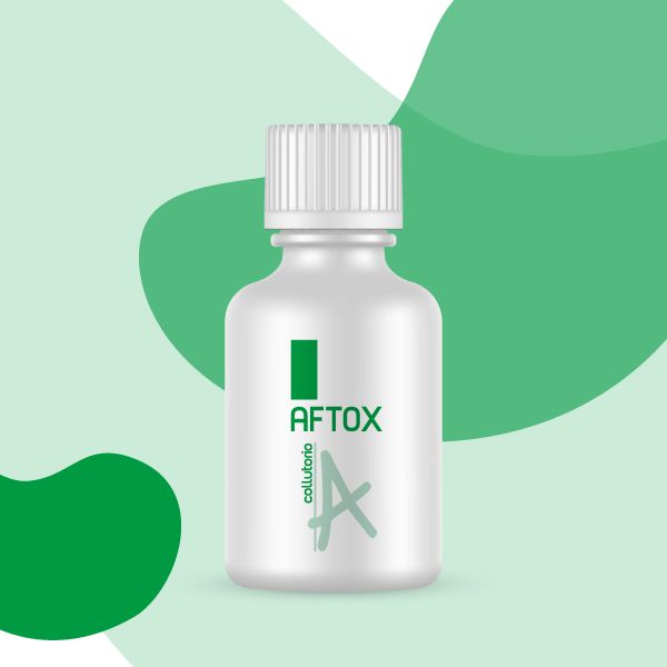 Aftox collutorio flacone bianco, con tappo e misurino dispositivo medico indicato in tutte le lesion