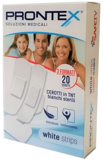 Cerotto prontex white strips astuccio 20 pezzi 3 formati assortiti