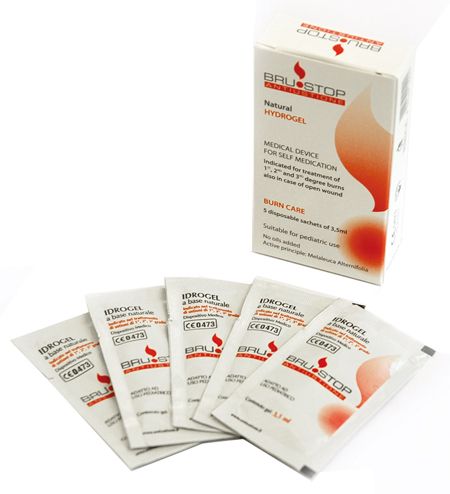 Medicazione speciale attiva per ustioni brustop con idrogel a base naturale 5 buste da 3,5 ml