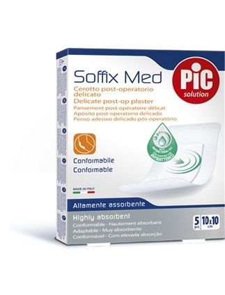 Cerotto pic soffix med in tnt con tampone centrale assorbente sterile monouso 10x10 cm antibatterico