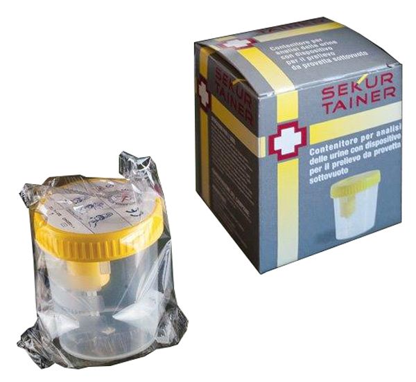 Contenitore per urina sekur trainer con tappo a vite e sonda per prelievo da provetta sottovuoto 120ml