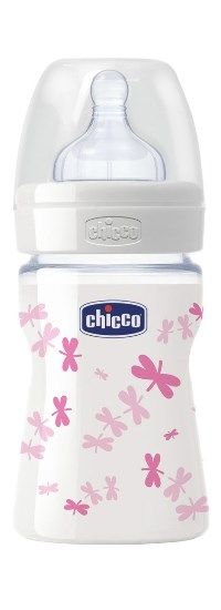 Chicco biberon well being in vetro decorato girl da 150 ml normal silicone