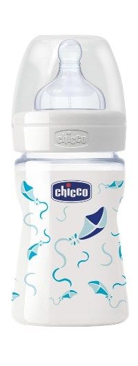Chicco biberon well being in vetro decorato boy da 150 ml normal silicone