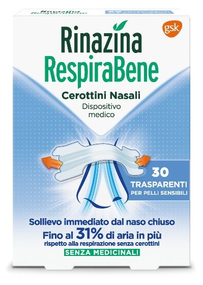 Rinazina respirabene cerotti nasali trasparenti carton 30 pezzi