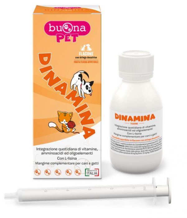 Dinamina mangime complementare cani gatti flacone con siringa dosatrice in pasta 60 g buonapet