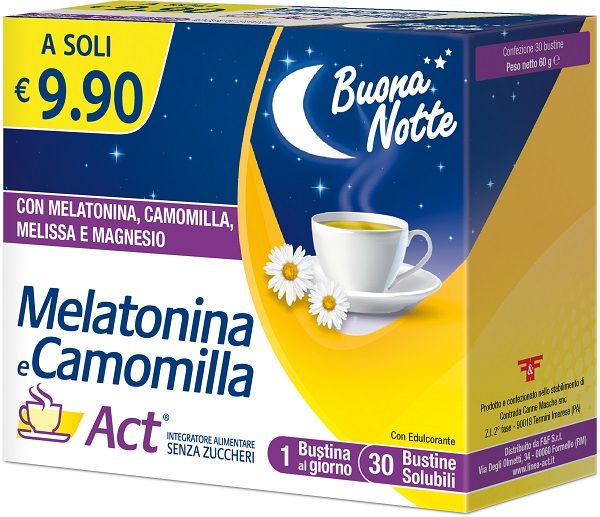 Melatonina e camomilla act 30 bustine solubili senza zuccheri