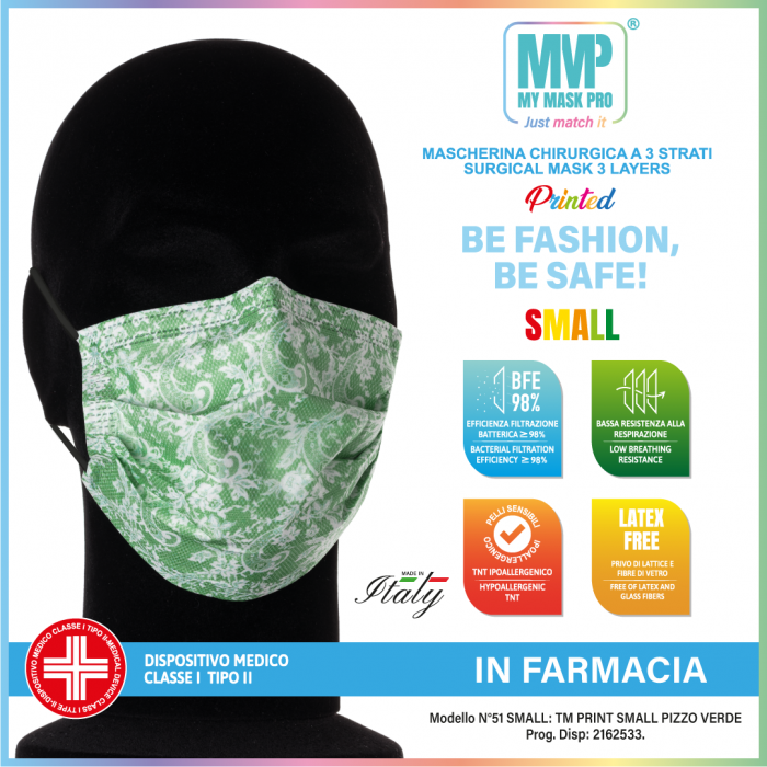 Mymask pro ii mascherina chirurgica tipo ii pizzo verde 10 pezzi