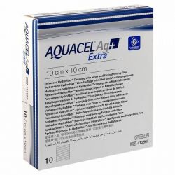 MEDICAZIONE IN HYDROFIBER E IONI ARGENTO INTESSUTA IN LYOCELL AQUACEL AG + EXTRA 10X10CM 10 PEZZI