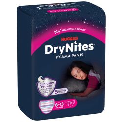 Pannolino huggies drynites 8/13 anni girl l 30/48kg 9 pezzi