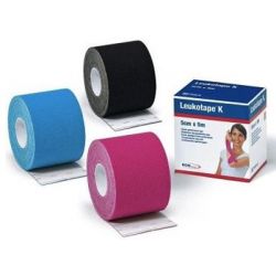 Benda adesiva leukotape k per taping fisioterapico larghezza 5 cm lunghezza 5 m colore azzurro in rotolo