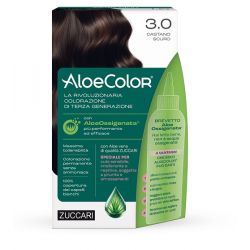 Aloecolor 3,0 castano scuro tinta permanente capelli colore ad alta pigmentazione 50 ml + rivelatore aloeossigenata 75 ml + shampoo aloecare 15 ml + guanti